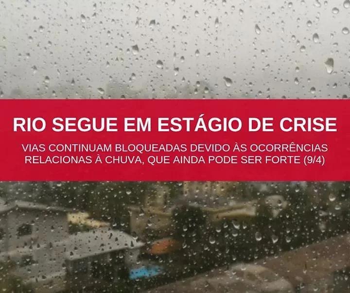⚠ RIO SEGUE EM ESTÁGIO DE CRISE ⚠ De acordo com o Alerta Rio: continua a previsão de chuva moderada a forte nas próximas