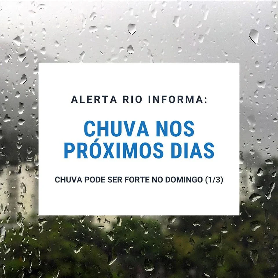 ⛈️ TEMPO CHUVOSO NO RIO | CHUVA PODE SER FORTE NO DOMINGO (1º) - De acordo com o Alerta Rio, áreas de instabilidade e alta