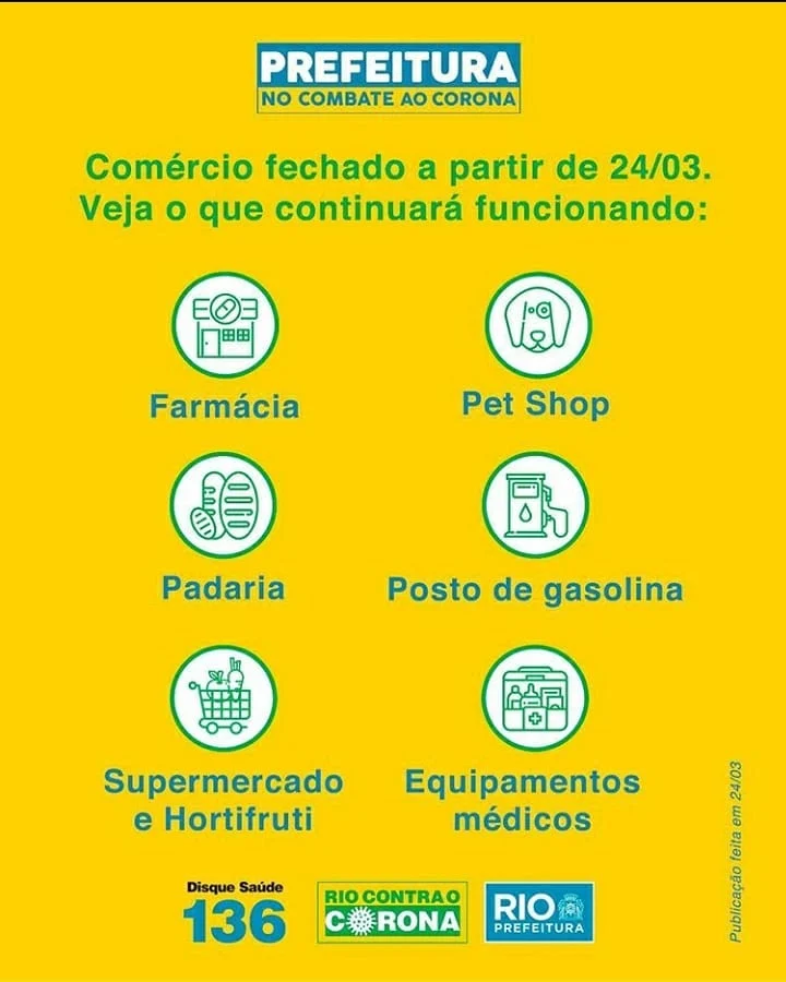 Comércio fechado a partir do dia 24/03.
