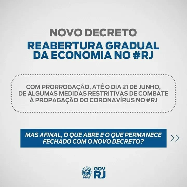 Fique por dentro do novo decreto de reabertura gradual da economia do #RJ.