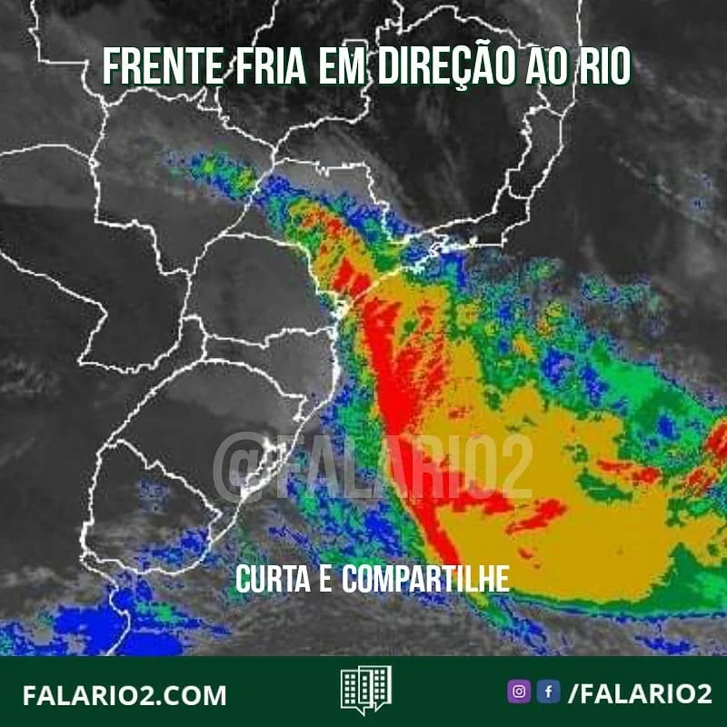 FRENTE FRIA EM DIREÇÃO AO RIO | Imagem de satélite INMET (foto) mostra a frente fria se deslocando por São Paulo e se