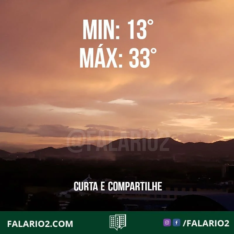 MÍNIMA DE 15°C E MÁXIMA DE 33°C NESTA SEGUNDA