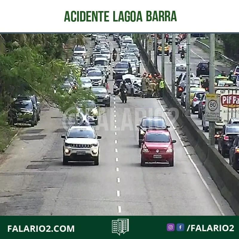 LAGOA-BARRA: dois acidentes, próximo ao Fashion Mall, ocupam a via nos dois sentidos.
