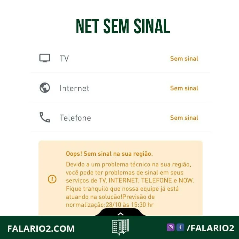 Após a pequena queda de luz que correu hoje pela manhã, usuários da NET de diversos bairros relatam ausência de sinal.