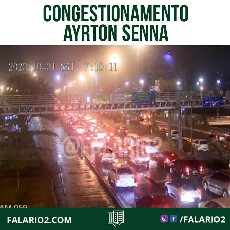 Av Ayrton Senna congestionada, sentido Linha Amarela, entre a Av.