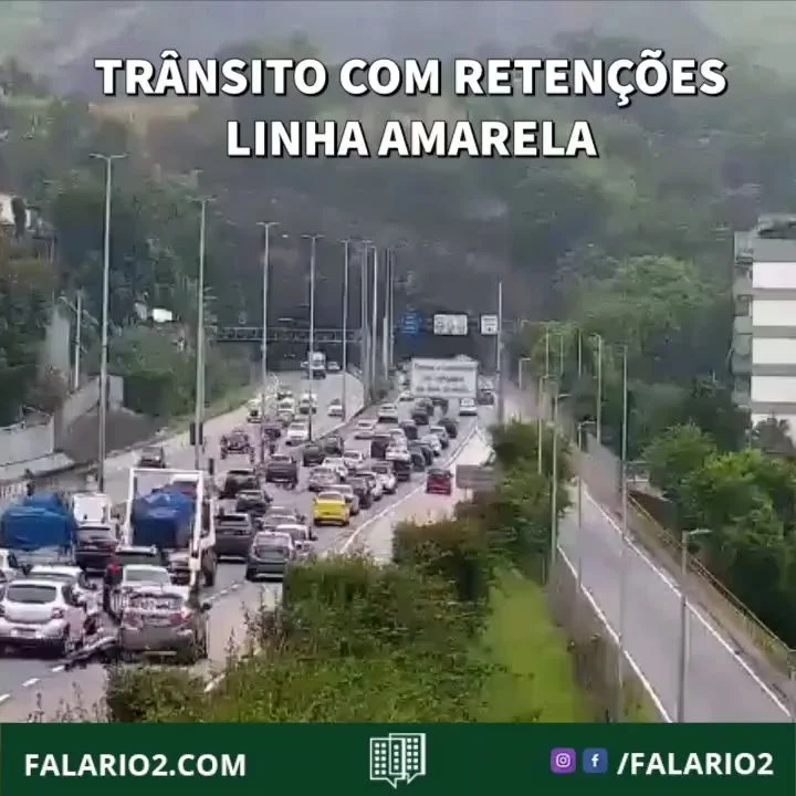 11:06 trânsito com retenções no sentido Barra, desde a Linha Vermelha até Bonsucesso, e no sentido Fundão, na Freguesia de