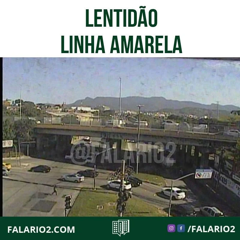15:15 LINHA AMARELA: em direção à Barra da Tijuca, neste momento, trânsito intenso a lento, do acesso da Linha Vermelha até