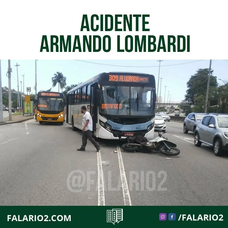 11:23 BARRA DA TIJUCA  Acidente envolvendo um ônibus e uma moto ocupa duas faixas da Av.