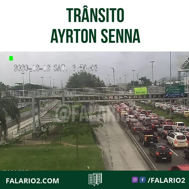 17:28 BARRA  Trânsito congestionado na Avenida Ayrton Senna, sentido Linha Amarela, entre a Avenida das Américas e a