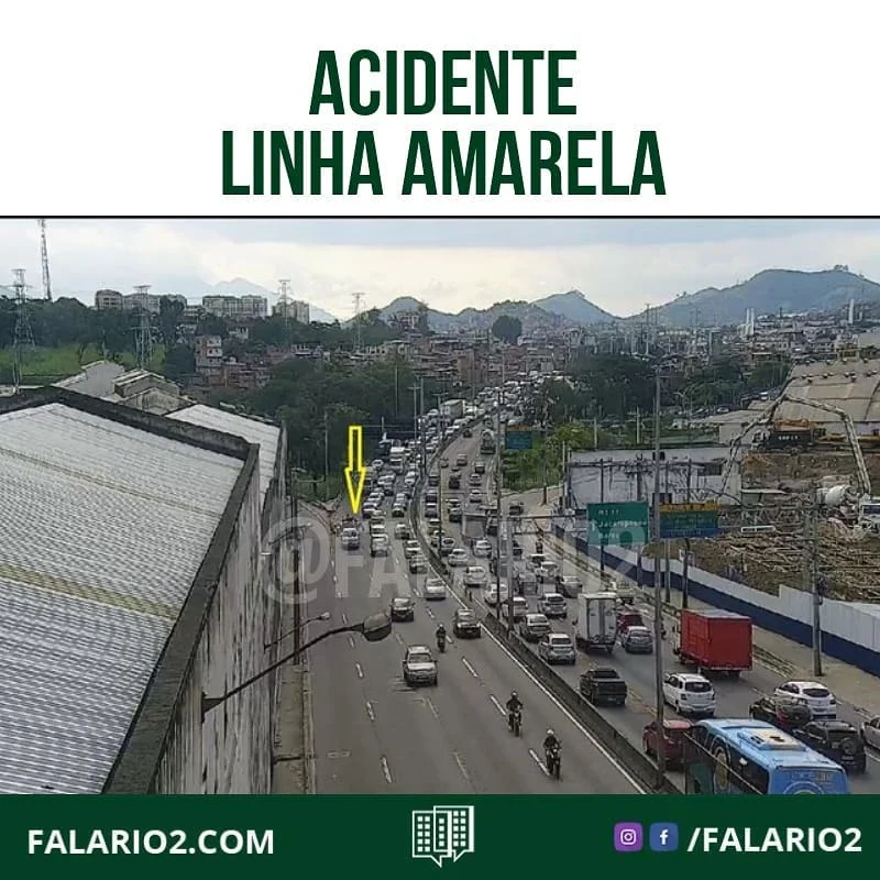 15:57 LINHA AMARELA  retirada moto envolvida em acidente, no sentido Fundão, altura do acesso 8, em Bonsucesso.