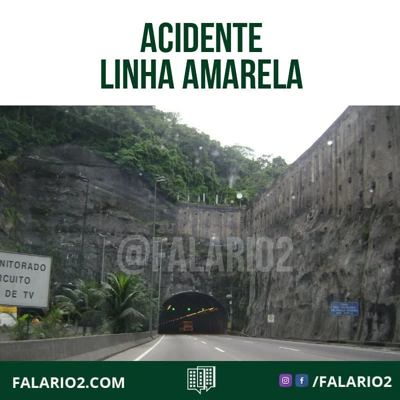 13:37 LINHA AMARELA  acidente envolvendo dois carros e uma moto provoca interdições no sentido Barra, na altura da Av