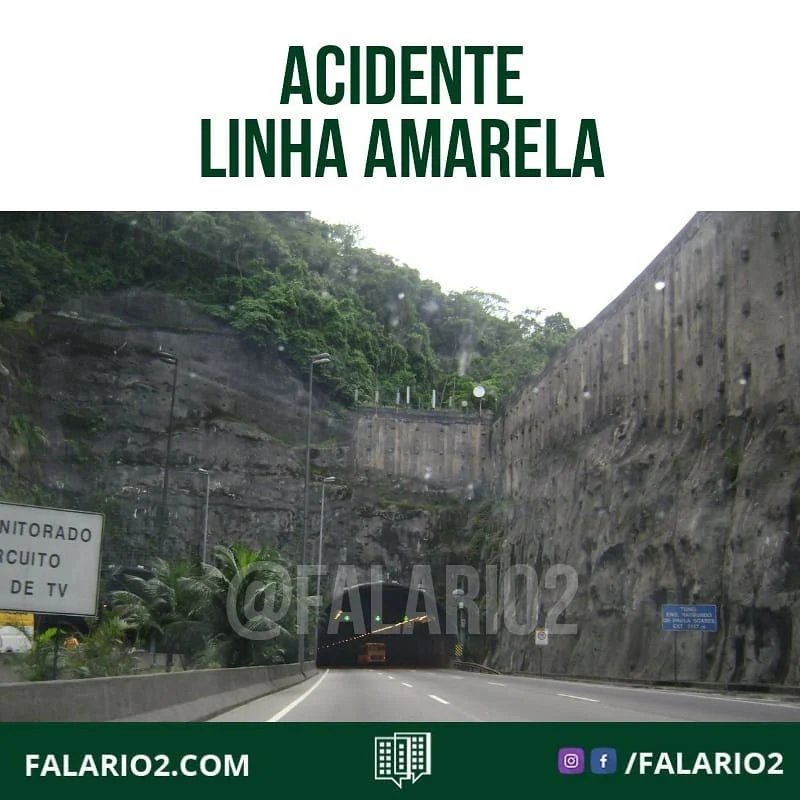 14:00 LINHA AMARELA  Carro e moto colidiram na altura da Freguesia, no túnel, sentido Barra.