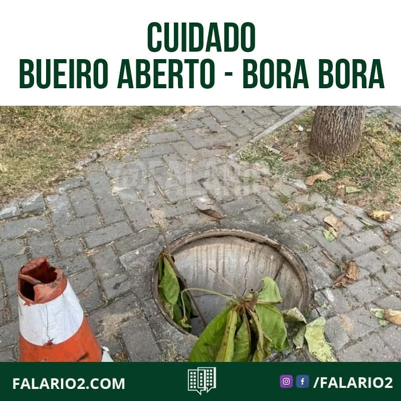 Bueiro aberto na calçada do Bora a Bora, em direção ao Vilas da Barra - Rua Aroazes.