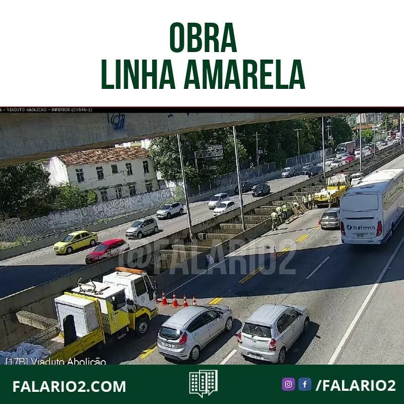 09:53 LINHA AMARELA  obra provoca interdições parciais no sentido Barra, no trecho da Abolição.
