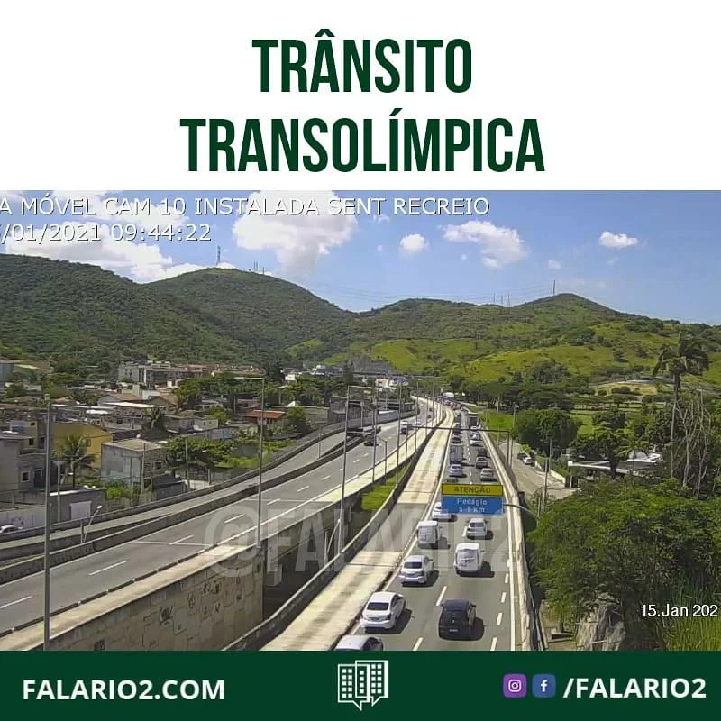 10:20 - Transolímpica - Trânsito lento na altura da estação BRT Marechal Fontenelle até a Praça de Pedágio - Sentido Recreio.