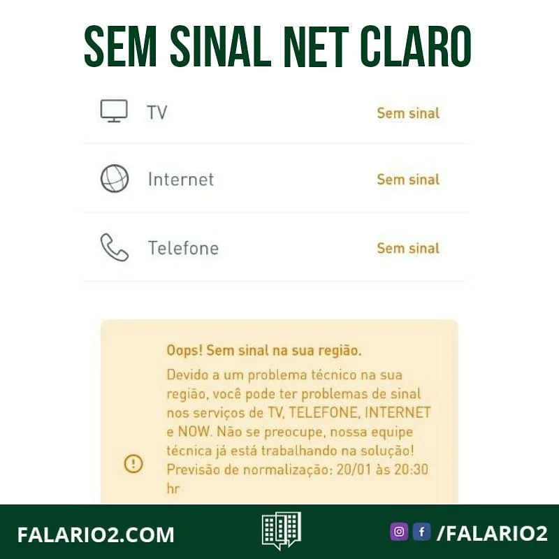 Vizinhos do Villas da Barra e Bora Bora estão reclamando da ausência de sinal da #net #claronet