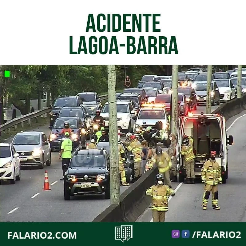 18:35 ESTRADA LAGOA-BARRA: acidente envolvendo dois carros interdita uma faixa de cada sentido da via, na altura do Fashion