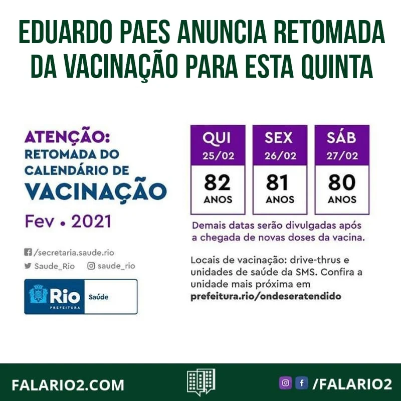 A vacinação contra a Covid-19 será retomada, nesta quinta-feira (25), na cidade do Rio de Janeiro.