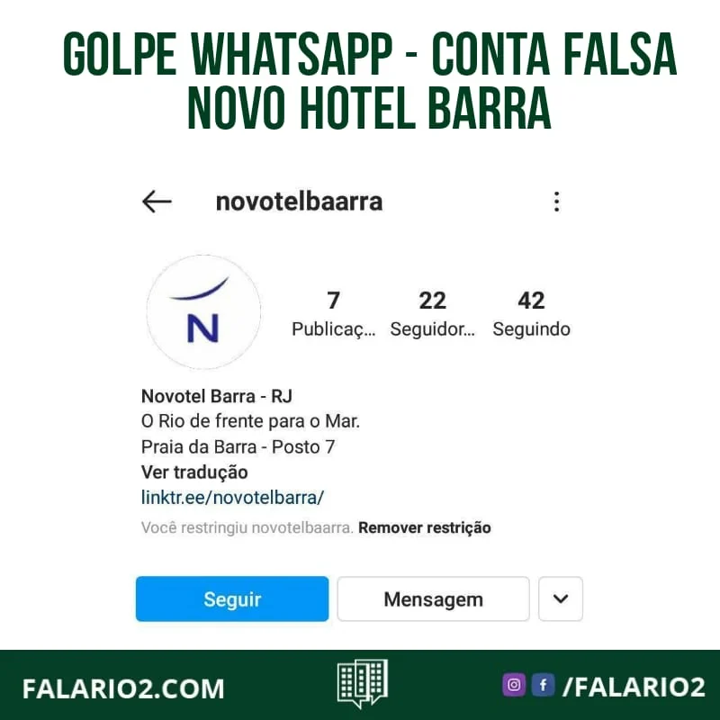 "Hoje, recebi uma mensagem via Instagram, dessa conta : @novohotelbaarra