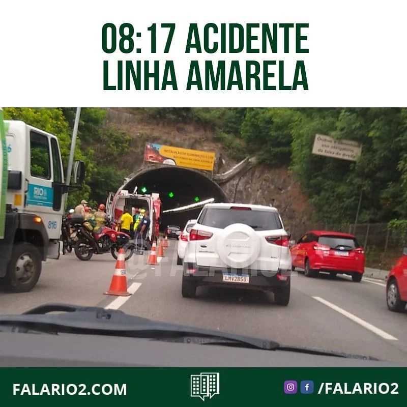 LINHA AMARELA | TÚNEL DA COVANCA: acidente envolvendo carro e moto no sentido Barra.