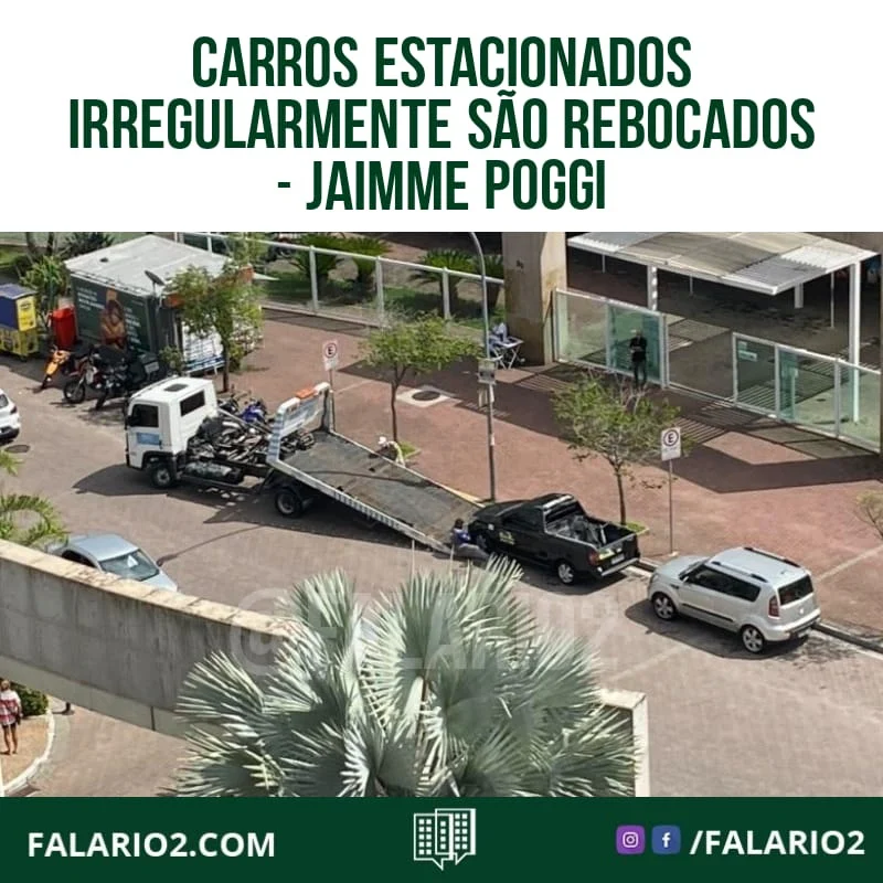 05/04 - 10:30 - Carros estacionados em local irregular estão sendo rebocados na rua Jaimme Poggi.