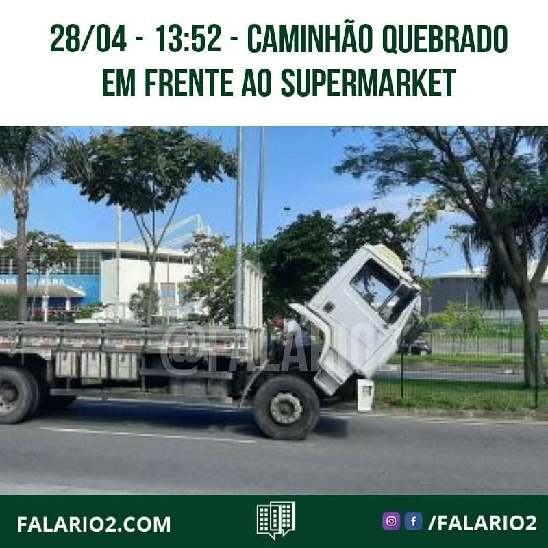 Caminhão quebrado agora na Abelardo Bueno, na altura do SuperMarket.
