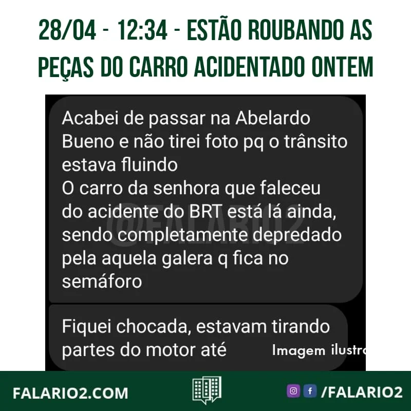 "Acabei de passar na Abelardo Bueno e não tirei foto pq o trânsito estava fluindo.