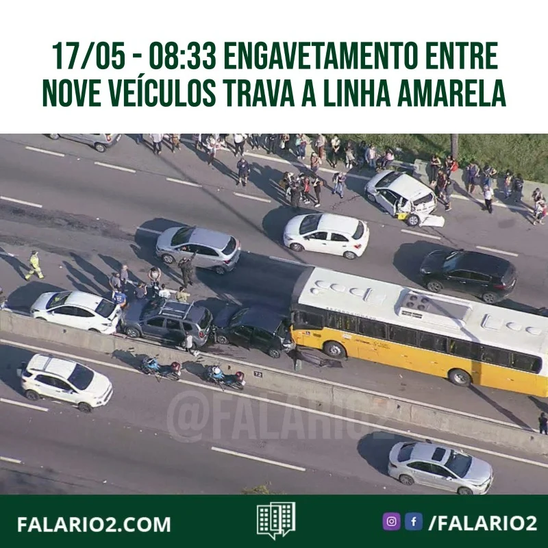 Um engavetamento travou a Linha Amarela na manhã desta segunda-feira (17).