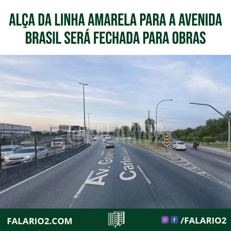 A saída 9A da Linha Amarela, em Manguinhos, na Zona Norte do Rio, no sentido Fundão, vai ser fechada ao tráfego na segunda