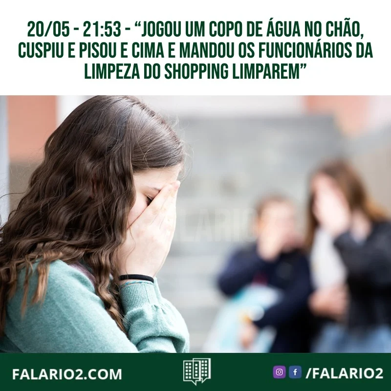 21:53 - "Acabei de presenciar um ABSURDO no Rio 2 Shopping: um ex-morador do Residencial Gênova simplesmente jogou um copo
