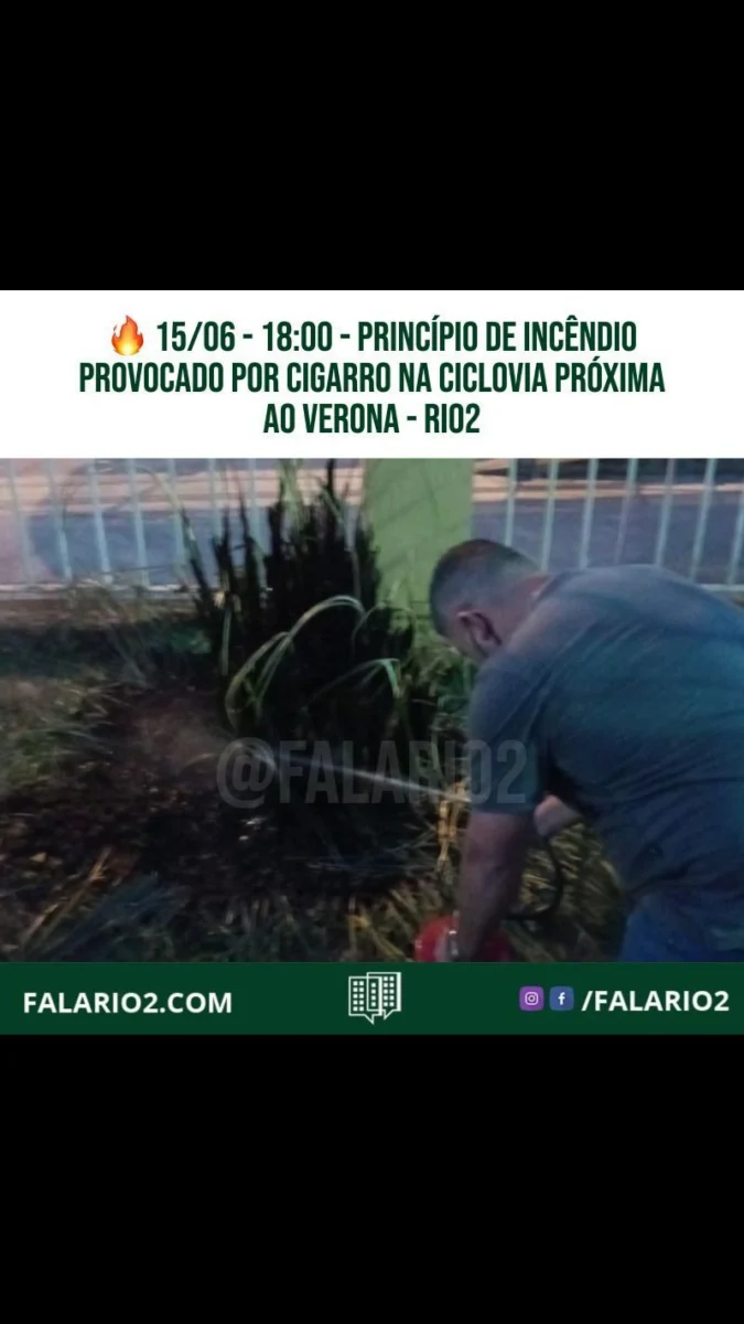 15/06 - 18:00 - Princípio de incêndio provocado por cigarro na ciclovia próxima ao Verona.