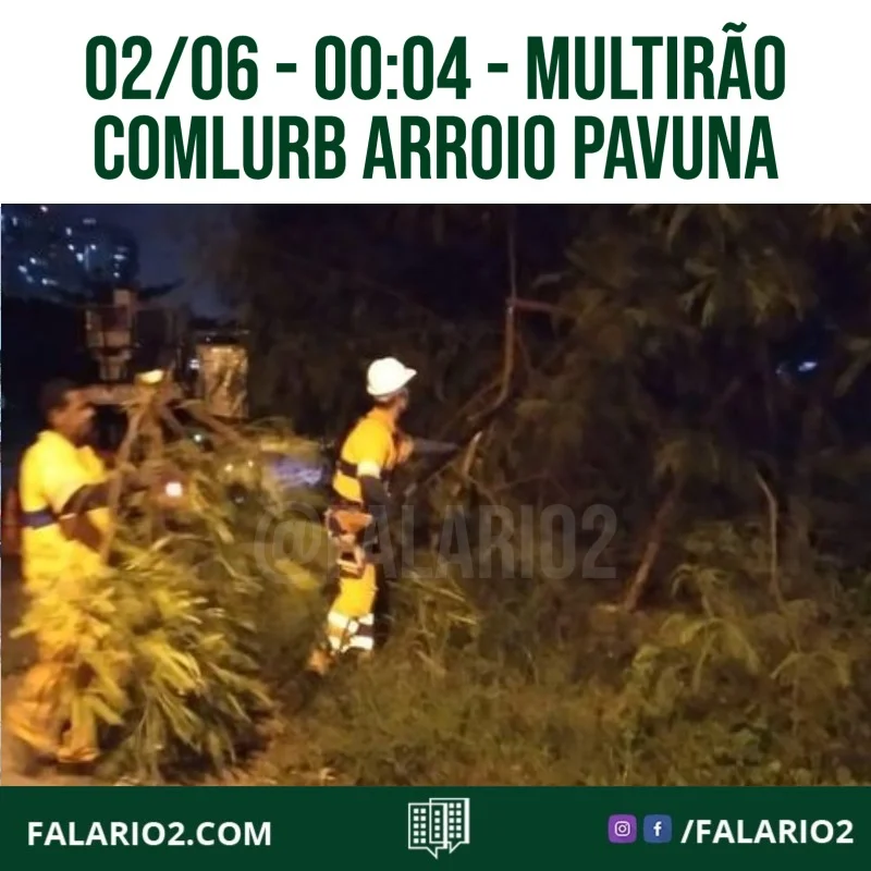 Nessa madrugada, a @comlurbcomunica acompanhada da @subjpa.rio realizaram um multirão de poda e limpeza da Arroio Pavuna.