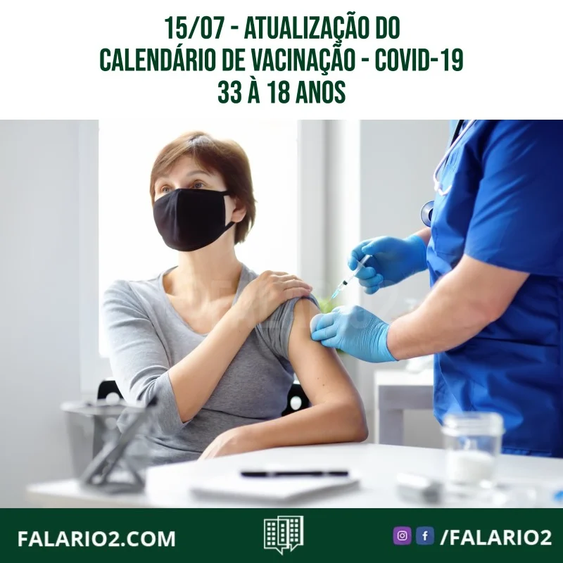 Nas próximas duas semanas, pessoas de 36 a 33 anos serão vacinadas contra a covid-19 no município do Rio.