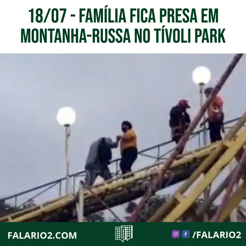 Uma família ficou presa em uma montanha-russa no Tívoli Park, na Avenida Ayrton Senna, na Barra da Tijuca, no domingo (18).⠀