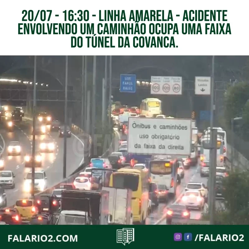 LINHA AMARELA - No sentido Fundão, a via está congestionada desde o acesso, pela Av.