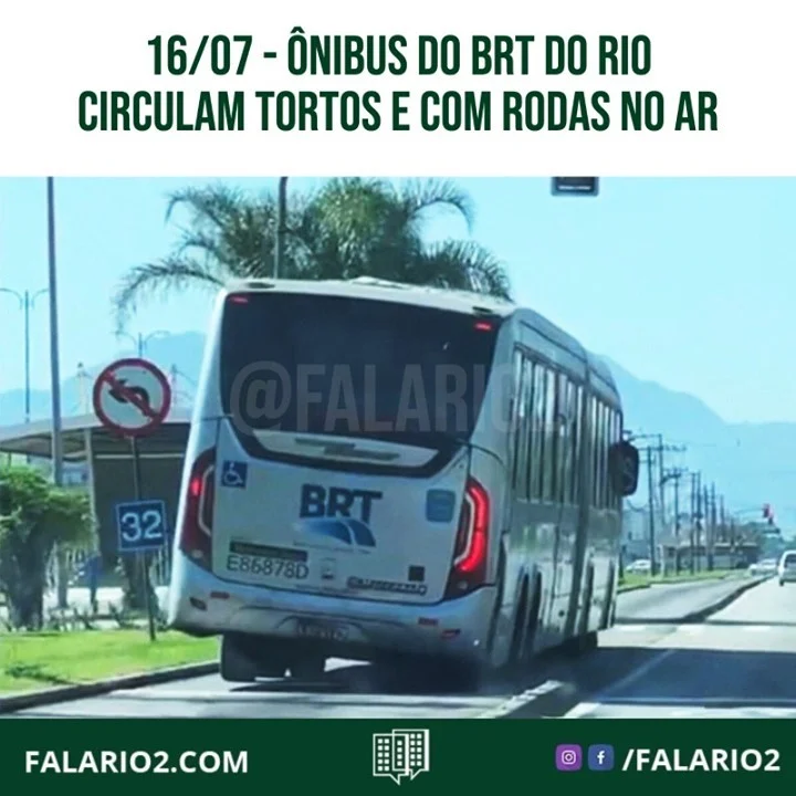 "Dois ônibus do BRT foram vistos circulando tortos na Zona Oeste do Rio.