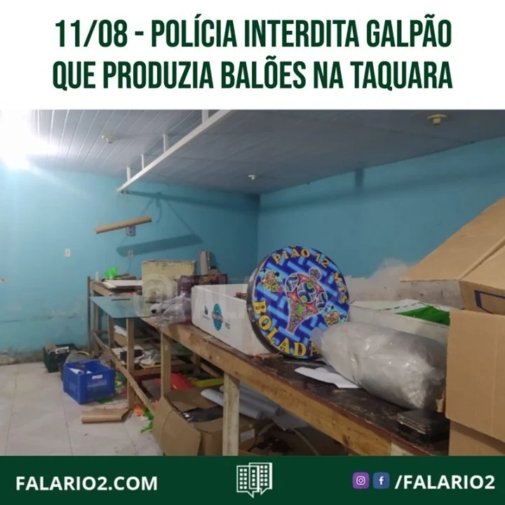 Em meio a uma série de episódios envolvendo queda de balões na cidade do Rio, policiais interditam um galpão de confecção do