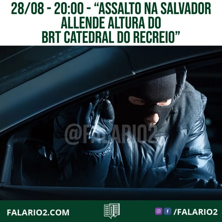 28/08 - 20:00 - "Enquanto estavamos no sinal ao lado do BRT Catedral do Recreio (sentido Abelardo Bueno), um pivete - que
