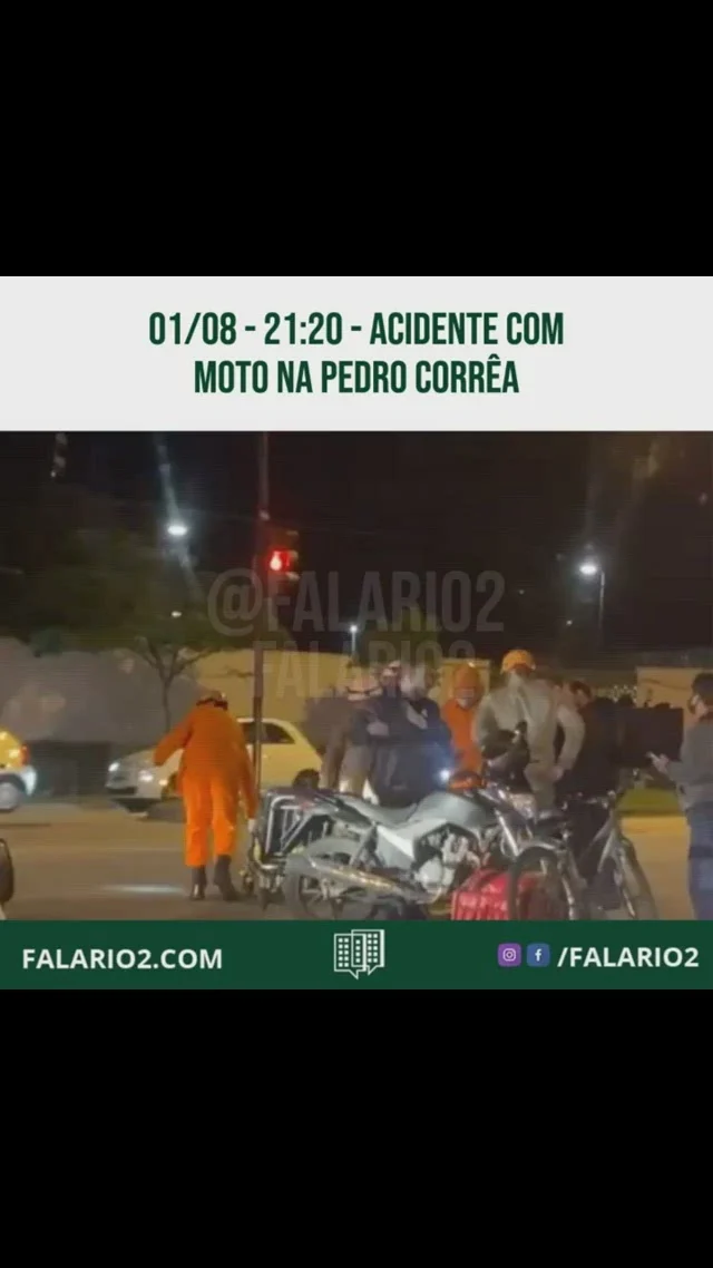 "Acidente agora com motoqueiro, no retorno da Pedro Corrêa, em frente ao condomínio Like⠀