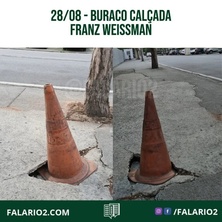 Recebemos fotos de um buraco na Rua Franz Weissman - próximo a guarita de segurança, sentido Est.