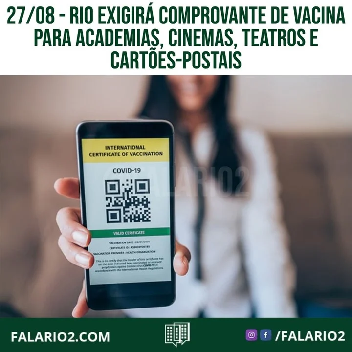 A partir do dia 1º de setembro, cariocas e turistas terão de comprovar que se vacinaram para poder entrar em locais de uso