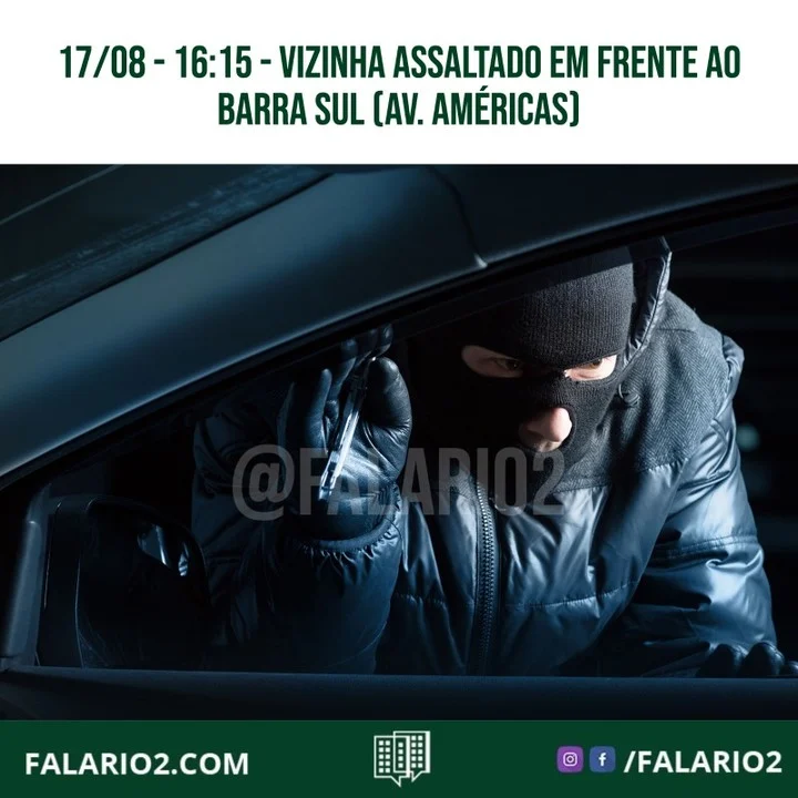 "Eu estava no semáforo de retorno na Av das Américas em frente à entrada do condomínio BARRA SUL, pois eu ia, pegar a