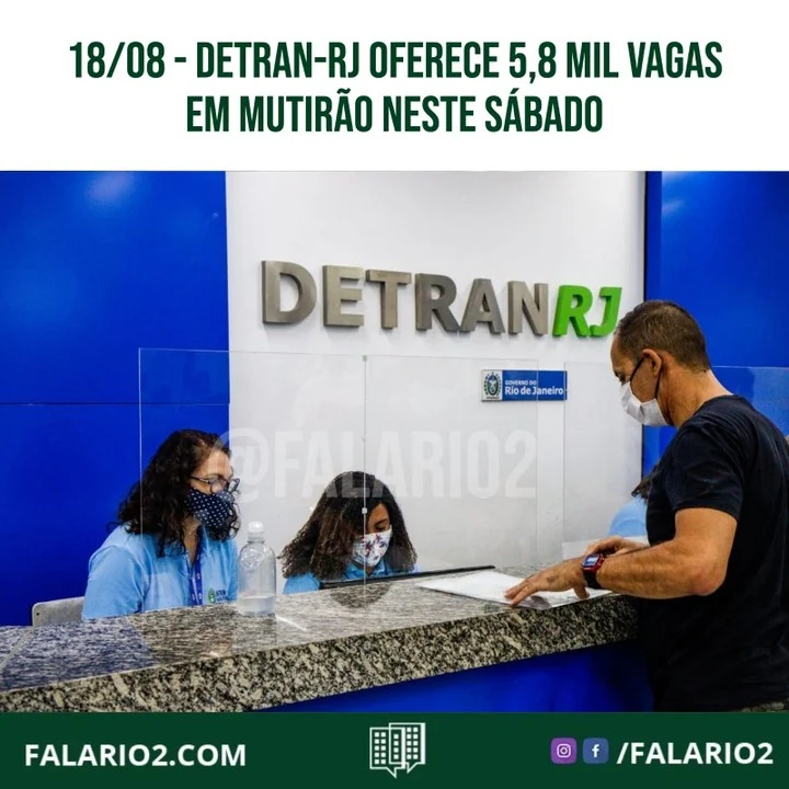O Detran-RJ promove, neste sábado, o 38º mutirão desde o início da pandemia.