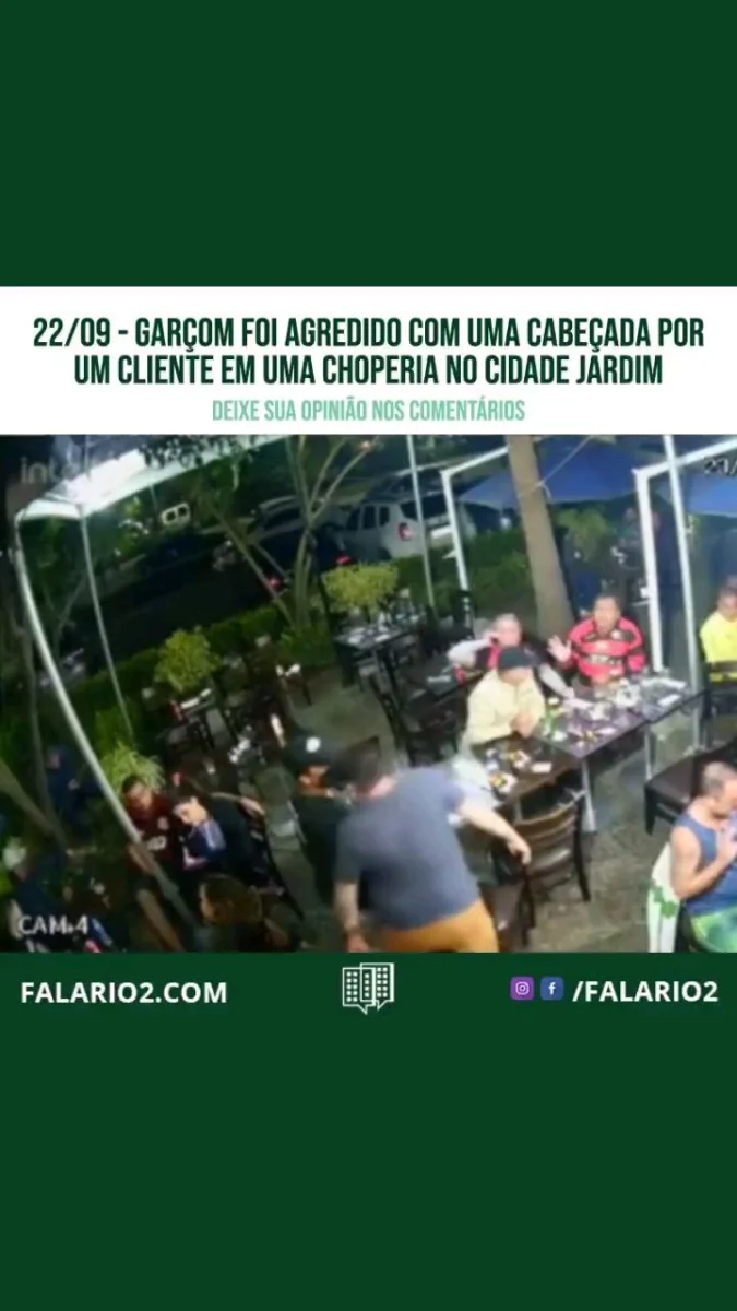 Um garçom foi agredido com uma cabeçada por um cliente em uma choperia no Cidade Jardim após o jogo do Flamengo.