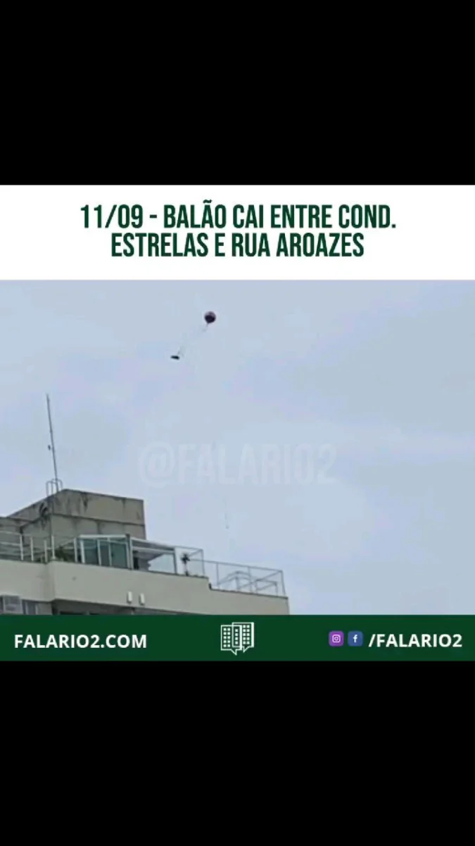 Um balão caiu entre o Condomínio Estrelas ( frente para Rua Jaimme Poggi) e a Rua Aroazes (condomínio Villas da Barra).