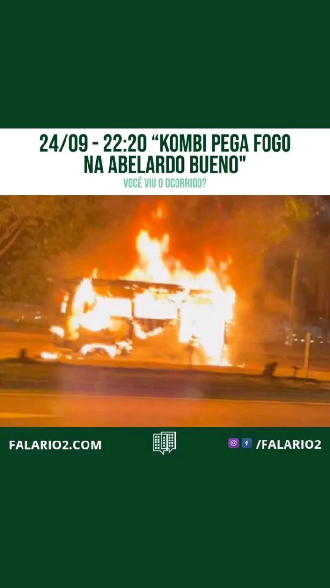 Ontem 24/09), por volta de 22:20 da noite, moradores que passavam pela Abelardo Bueno viram uma Kombi pegando fogo, em