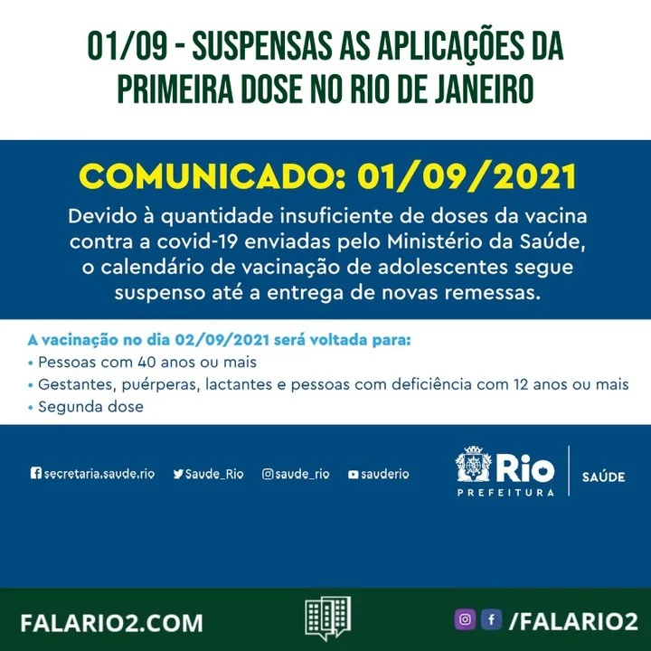 Considerando que a Secretaria de Estado de Saúde informou ter recebido do Ministério da Saúde (MS), ontem (31/08), apenas