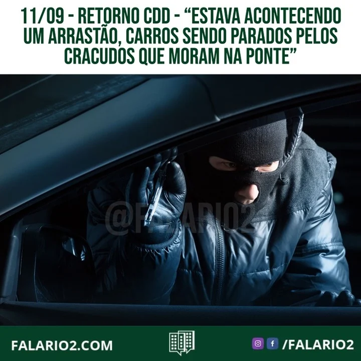 "Sábado dia 11/09, sai do Uptown a 0:00 de um aniversário, pegamos o caminho para retornar para Barra da Tijuca, acesso pela