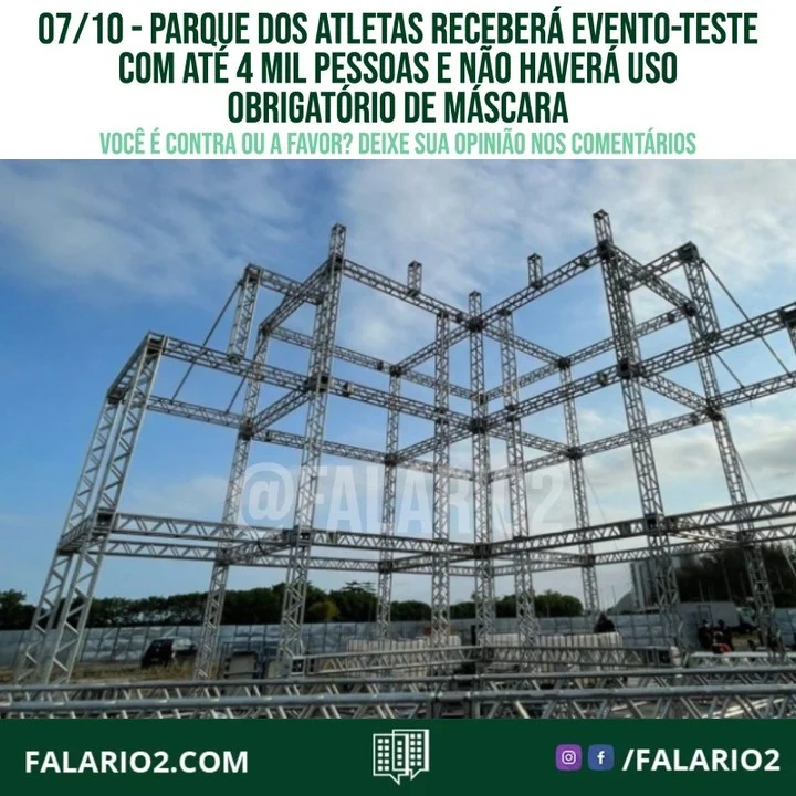 O Parque dos Atletas, na Barra da Tijuca, vai receber, neste sábado, um evento-teste que pode contar com a presença de até