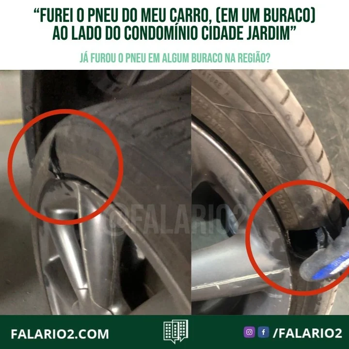 "Ontem (22/10) furei o pneu do meu carro , ao lado do condomínio cidade jardim, na rua que tem o canal, tava escuro e um